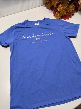 Santorini Graphic Tee - Men’s Blue Short Sleeve Shirt